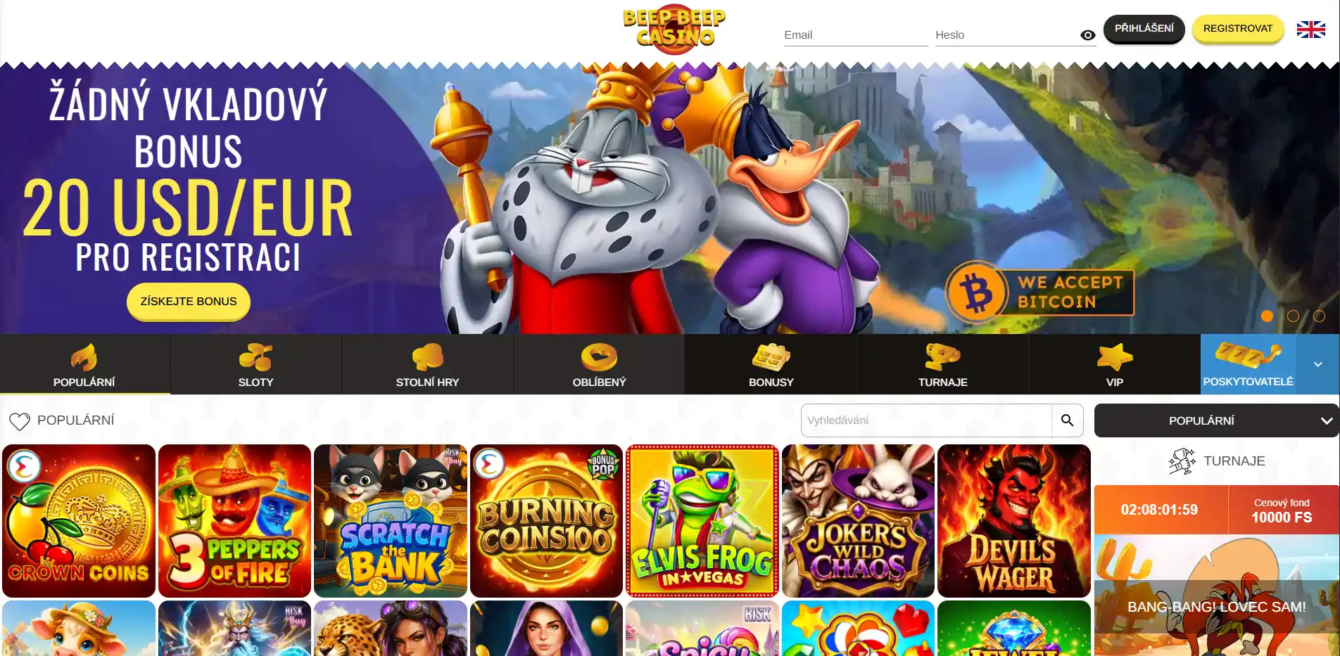 Aktuální domovská stránka BeepBeep Casino