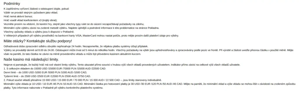 Oficiální pravidla výběrů BeepBeep Casino s časy a limity